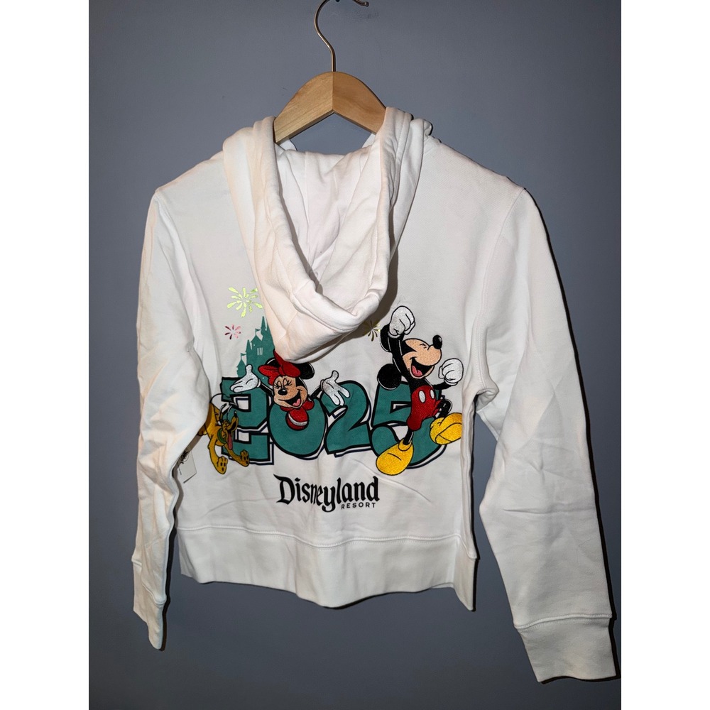 Disney Parks Disneyland Resort‎ 2025 Mickey Minnie Pluto White Zip Hoodie XS NEW